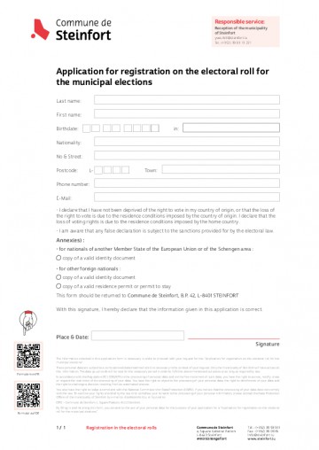 Application for registration on the electoral roll for the municipal elections