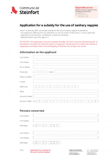 Application for a subsidy for the use of sanitary nappies