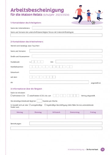 DE - Arbeitsbescheinigung für die Maison Relais 2023 -2024