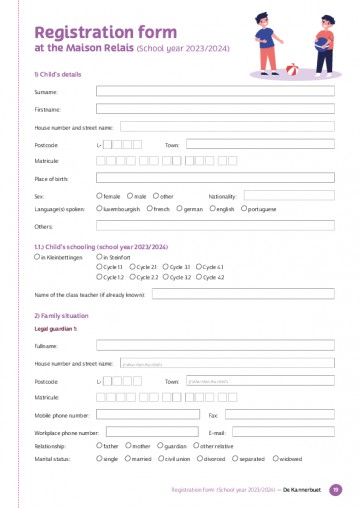 EN - Registration form at the Maison Relais for the school year 2023 - 2024