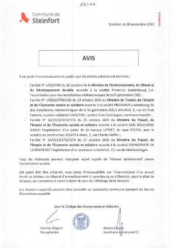 Avis regroupé Etablissements classés 08.11.2023