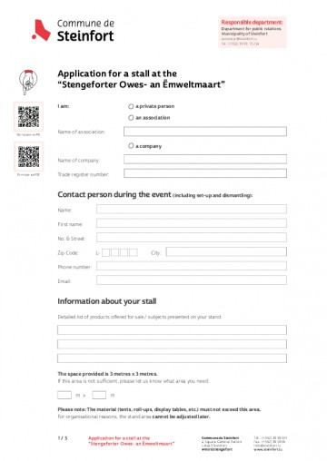 EN - Demande pour un emplacement au Stengeforter Owes-an Emweltmaart