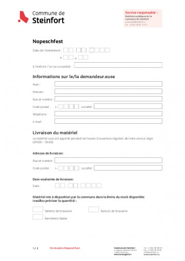 Formulaire Nopeschfest Matériel