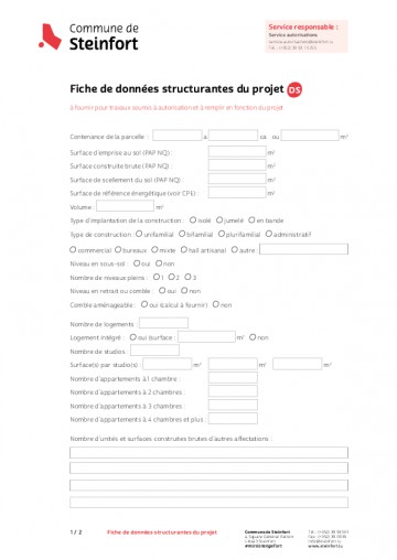 Fiche de données structurantes du projet