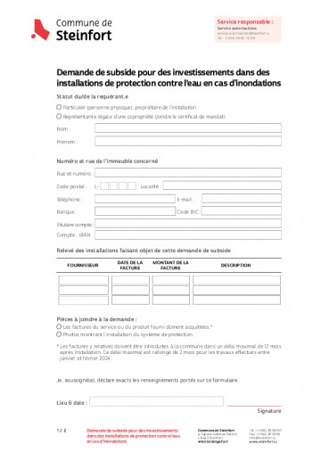 FR - Demande de subside - Installation de protection contre l