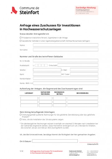 DE - Beihilfeantrag - Investitionen in Hochwasserschutzanlagen (protection contre l