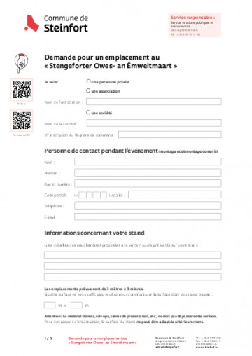 2026 - Demande pour un emplacement au Stengeforter Owes-an Emweltmaart