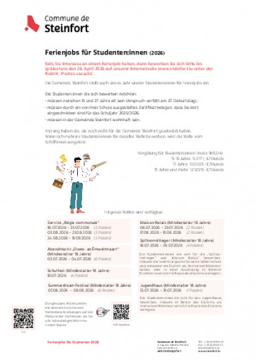 DE - Ferienjobs für Studenten:innen (Postes vacants pour étudiant.e.s)