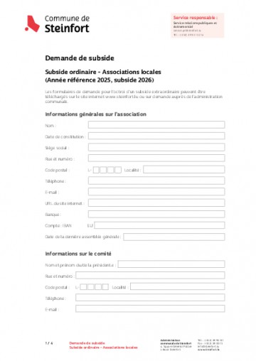 FR - Demande de subside ordinaire - Associations locales 2026