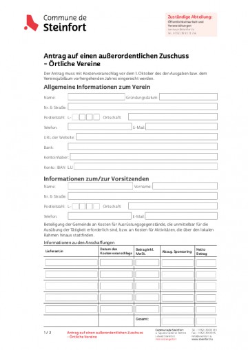 DE - Antrag auf einen außerordentlichen Zuschuss - Örtliche Vereine(Demande de subside extraordinaire - Associations locales) 2025