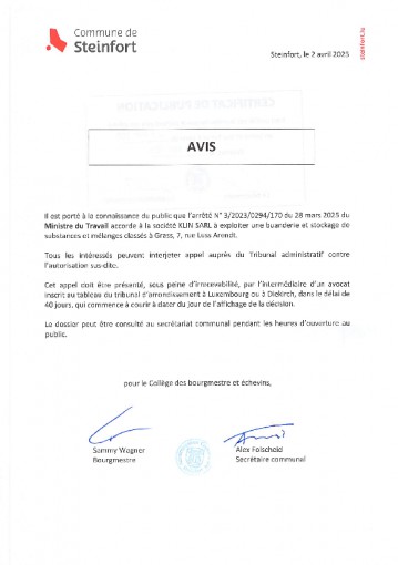 Etablissements classés - arrêté 320230294170