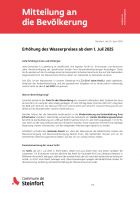 Avis - Erhöhung des Wasserpreises 01.07.2025