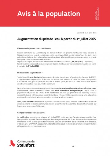 Avis - Augmentation prix de l