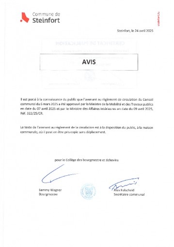 Avis au public - approbation de l