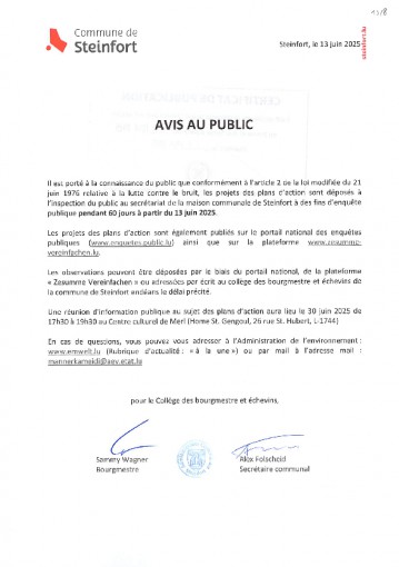 Avis au public - projets des plans d