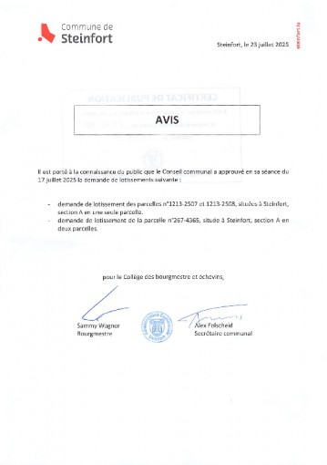 Approbation demandes de lotissement du 17.07.2025