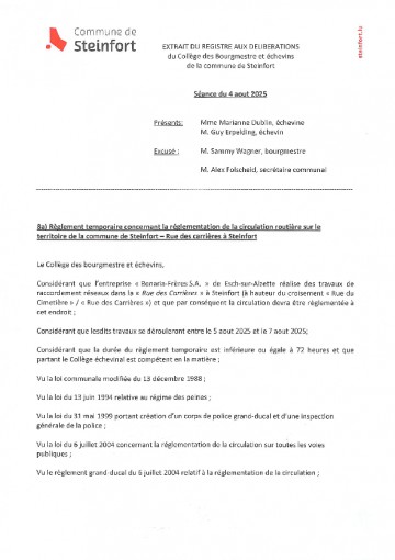 CBE - 04082025 - 8a) Regl temp. circulation - rue des carrières