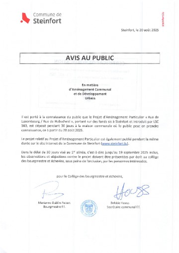 Avis PAP Rue de Luxembourg-rue de Hobscheid