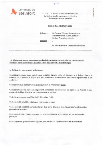 CBE-03112025 - 16) Regl. temp. circulation - rue de Steinfort a Klb