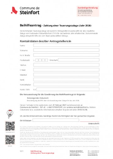 DE - Beihilfeantrag - Zahlung einer Teuerungszulage (vie chère) 2026