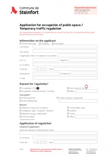 EN - Application for occupation of public space / Temporary traffic regulation (Règlement temporaire de la circulation)
