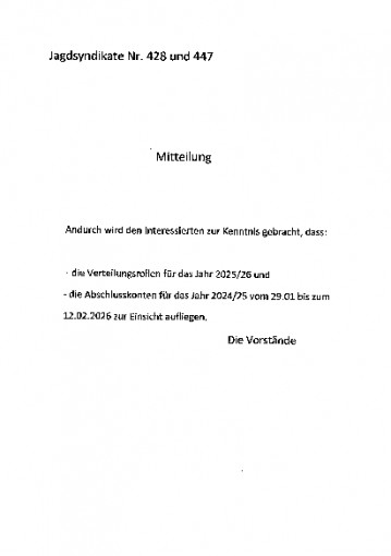 Jagdsyndikate Nr. 428 und 447 - Rollen - Abschlusskonten