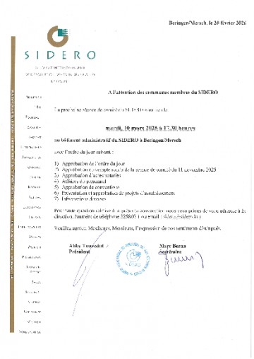 Convocation Séance de Comité I 2026 du SIDERO du 10032026 Communes