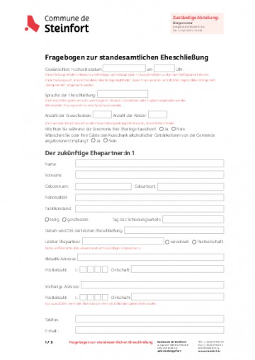 DE - Fragebogen zur standesamtlichen Eheschließung (Questionnaire relatif au mariage civil)