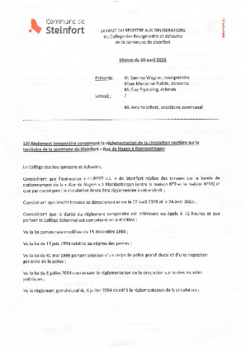 CBE-20042026- 10) Reglement temp. rue de Hagen à Klb
