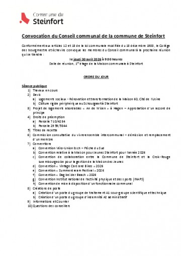 30.04.2026 Ordre du jour - Conseil communal