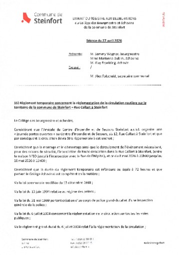 Règl. temp. de la circulation - Journée portes ouvertes - rue Collart