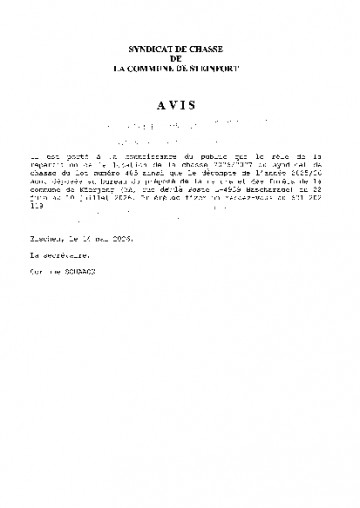 Syndicat de chasse - Avis