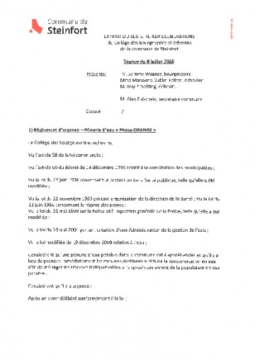1) Règlement d’urgence – Pénurie d’eau « Phase ORANGE »
