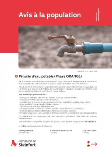 Pénurie d’eau potable (phase orange)