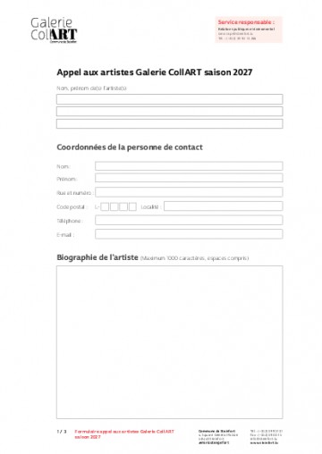 Formulaire Appel aux artistes Galerie CollART