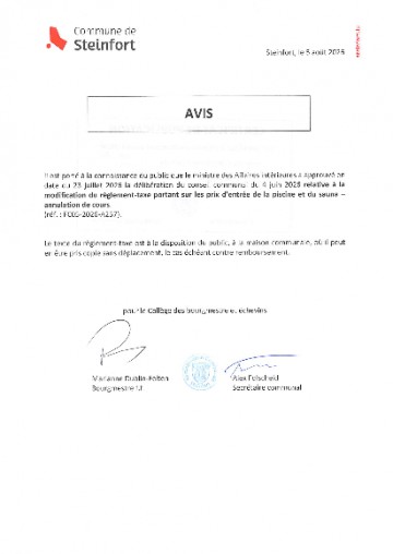 Approbation ministérielle règlement-taxe