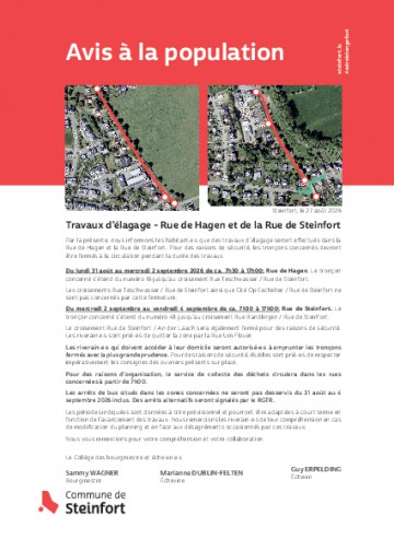 Travaux d’élagage Rue de Hagen et de la Rue de Steinfort