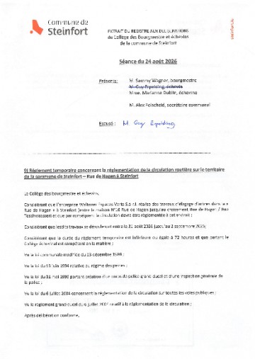 Regl. temp. de la circulation - rue de Hagen à Steinfort