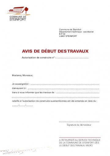 Avis de début des travaux