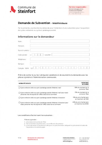Demande de Subvention - Mobilité douce