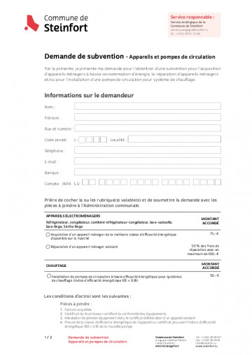 Demande de Subvention - Appareils et Pompes de circulation