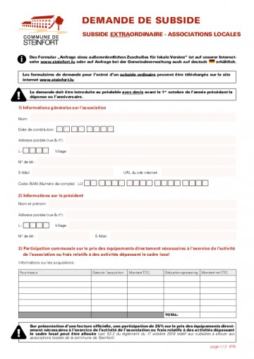 FR - Demande subside extraordinaire associations locales