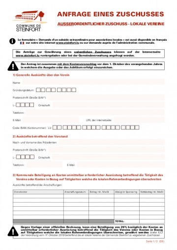 DE - Anfrage eines ausserordentlichen Zuschlags für Vereine