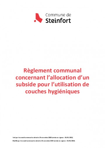 Règlement communal concernant les couches hygièniques