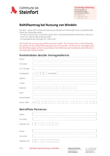 Beihilfeantrag bei Nutzung von Windeln