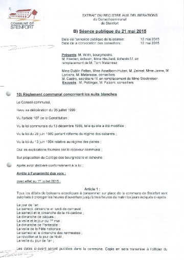 Règlement communal concernant les nuits blanches