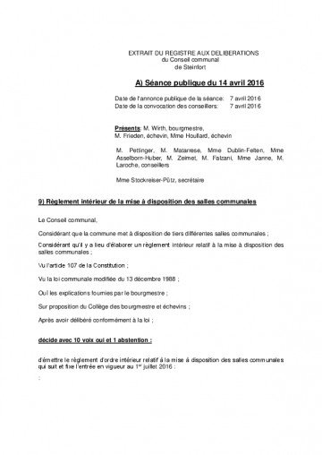 Règlement intérieur concernant la mise à disposition des salles communales