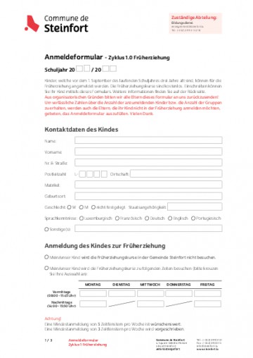 DE - Einschreibeformular zur Früherziehung