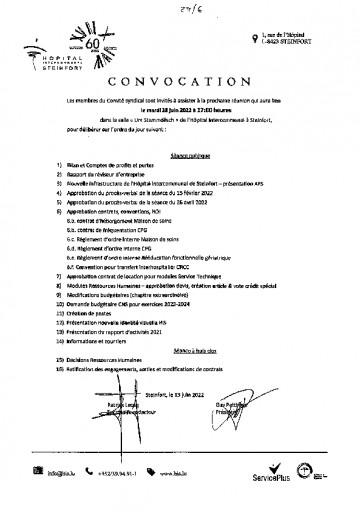 HIS - Convocation et ordre du jour du 28.06.2022