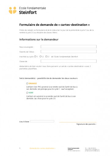 FR - Formulaire de demande de cartes - destination